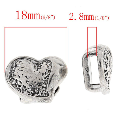 5pcs Love Heart Silver Tone Beads Fit Watch Bands/wristbands 9.5mmx2.8mm - Sexy Sparkles Fashion Jewelry - 2