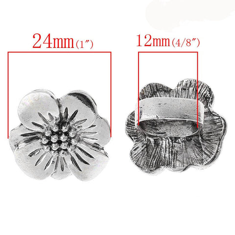 2pcs Flower Shape Silver Beads Fit Watch Bands/wristbands 24mmx22mm - Sexy Sparkles Fashion Jewelry - 2