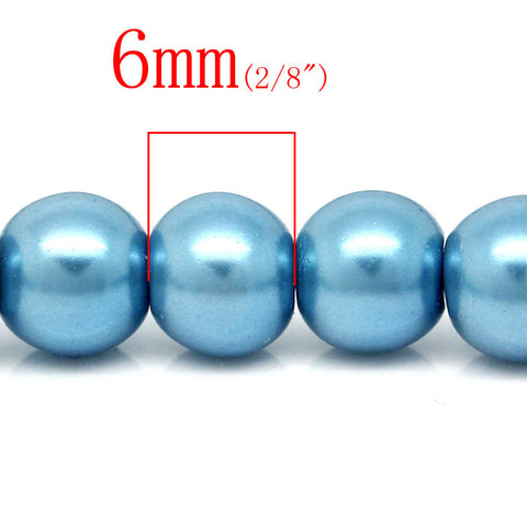 Beautiful Round Glass Blue Pearl Imitiation Beads 1 Strand 6mm Dia 85.5cm Lon... - Sexy Sparkles Fashion Jewelry - 2
