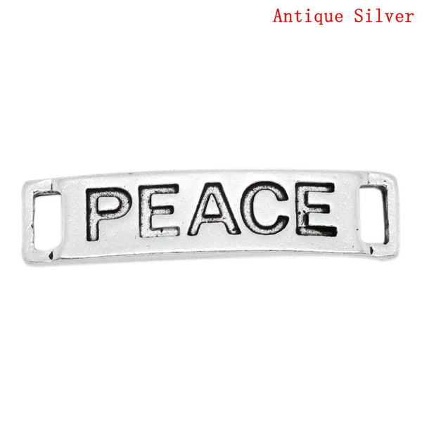 Sexy Sparkles 20 Pcs. Bracelet Connectors Findings Rectangle Curved Antique Silver "Peace" ...