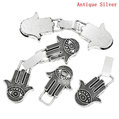 2 Set of Hook Clasps Hamsa Symbol Hand Antique Silver 5.7cm - Sexy Sparkles Fashion Jewelry - 3