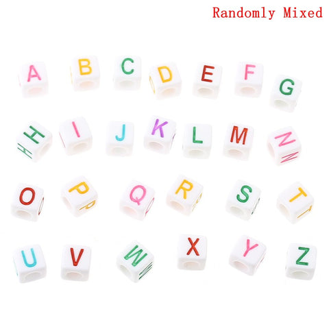 300 Pcs Acrylic Spacer Beads White Cube Mixed Alphabet/Letters "A-Z" - Sexy Sparkles Fashion Jewelry - 3