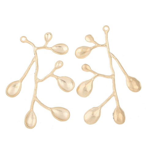 Sexy sparkles 2 Pcs Necklace Charm Pendant Tree Leaf Branch Gold Tone 36mm X 22mm