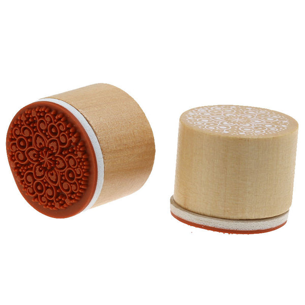 Sexy Sparkles 1 Pc Round Wood Rubber Stamp with Flower Pattern