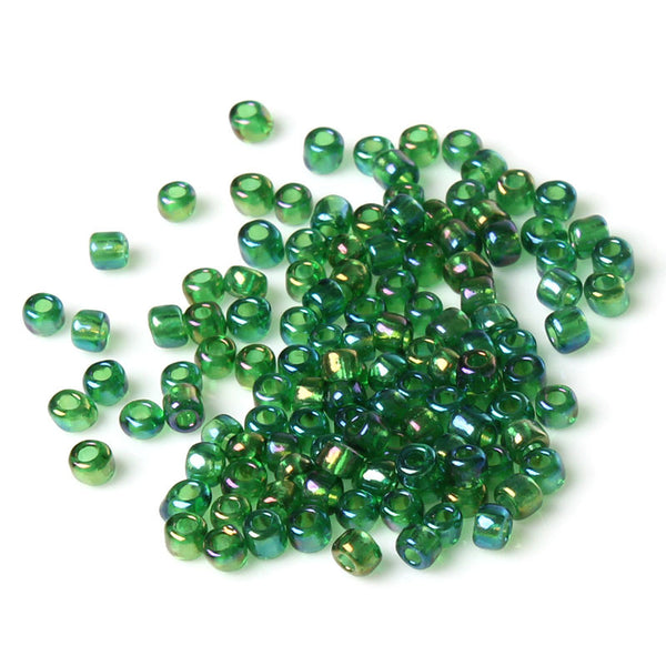 Sexy Sparkles Glass Seed Beads Size 6/0 Dark Green AB Color 450 Grams