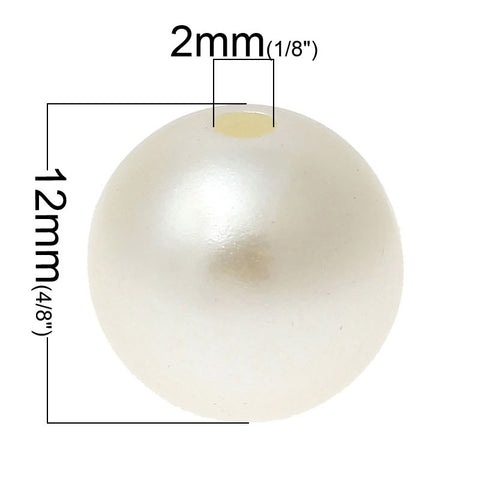 50 Pcs Round Acrylic White Pearl Imitation Spacer Beads 12mm - Sexy Sparkles Fashion Jewelry - 2