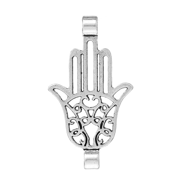 Sexy Sparkles 2 Pcs. Connectors Links Findings Hamsa Hand/ Palm Antique Silver 44mm
