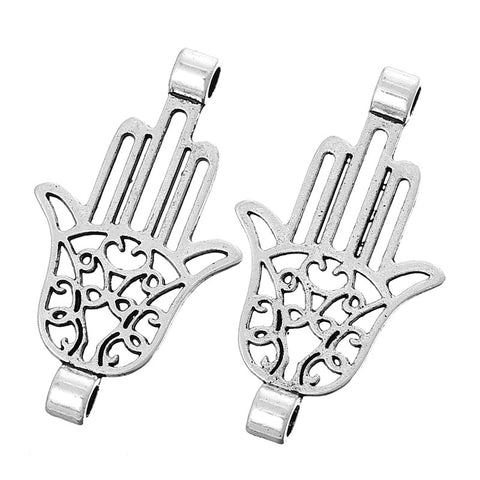 2 Pcs. Connectors Links Findings Hamsa Hand/ Palm Antique Silver 44mm - Sexy Sparkles Fashion Jewelry - 2