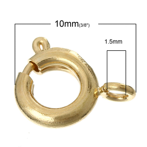 Sexy Sparkles 10 Pcs, Copper Spring Ring Clasp 18k Gold Plated 10mm