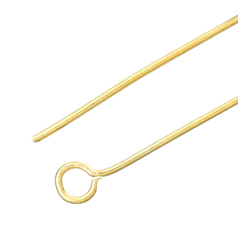 50 Pcs, Eye Pins Findings 18k Gold Plated 3cm Long, 0.7mm (21 Gauage) - Sexy Sparkles Fashion Jewelry - 3