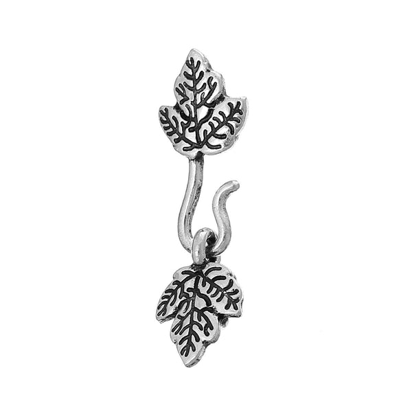 Sexy Sparkles Set of 10 Leaf Hook Clasps Antique Silver 13mmx 9mm