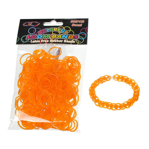 Sexy Sparkles 300 pcs Rubber Bands DIY Loom Bracelet Making Kit with Hook Crochet and S Clips (Glitter Orange)