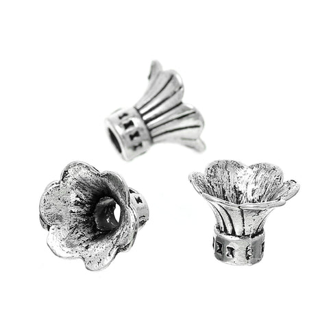 10 Pcs Bead Caps Flower Shape Antique Silver 9mm - Sexy Sparkles Fashion Jewelry - 3