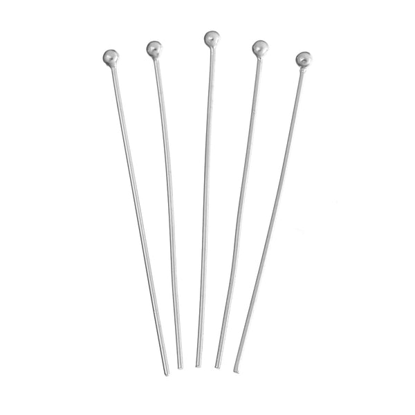 10 Pcs 925 Sterling Silver Head Pins Ball Platinum Plated 3cm (24 Gauge) - Sexy Sparkles Fashion Jewelry - 1