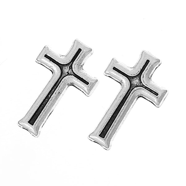 Sexy Sparkles 10 Pcs Charm Beads Cross Antique Silver 16mm