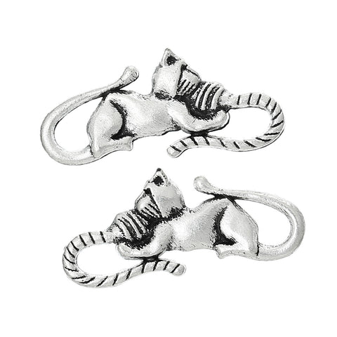 10 Pcs, Antique Silver Lovely Cat Hook Clasps Connector Finding - Sexy Sparkles Fashion Jewelry - 3