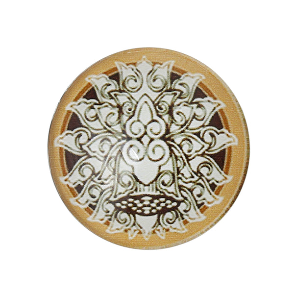 Sexy Sparkles 5 Pcs Round Flatback Glass Dome Cabochon Embellishment with Design 20mm(6/8inch ) (Khaki Flower)