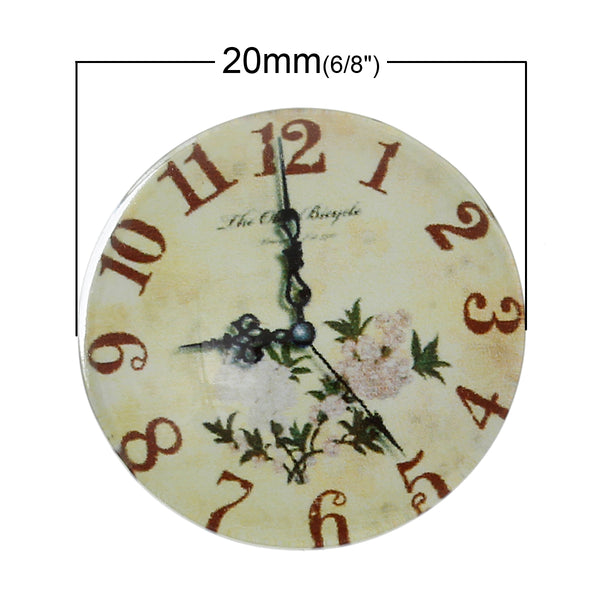 Sexy Sparkles 5 Pcs Round Flatback Glass Dome Cabochon Embellishment with Design 20mm(6/8inch ) (Pale Yellow Flower Clock)