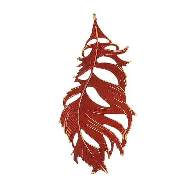 Sexy Sparkles 1 Pc. Feather Charm Pendant Gold Plated Red Enamel 87mm X 42mm