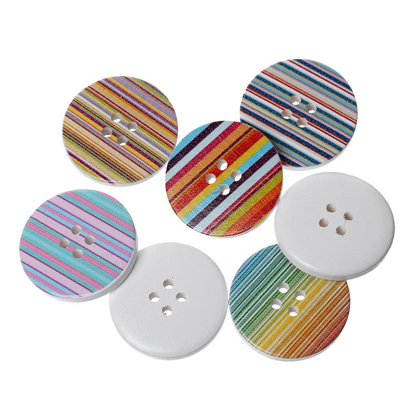 10 Pcs Wood Round Scrapbooking Sewing Buttons Multicolor Stripe Pattern 33mm - Sexy Sparkles Fashion Jewelry - 1