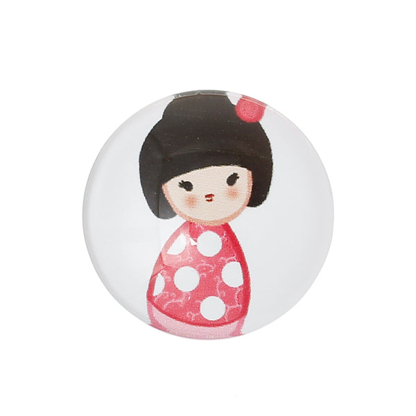 Sexy Sparkles 5 Pcs Round Flatback Glass Dome Cabochon Embellishment 20mm(6/8inch ) (Red Lovely Girl Doll Design)