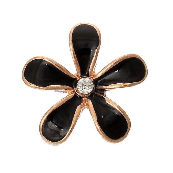 Sexy Sparkles 5 Pcs Enamel Flower Rose Charm Embellishment Findings with Clear Rhinestone 18mm (Black)