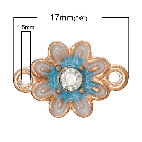 5 Pcs Enamel Blue White Flower Connectors Findings with Clear Rhinestone 17mm - Sexy Sparkles Fashion Jewelry - 2