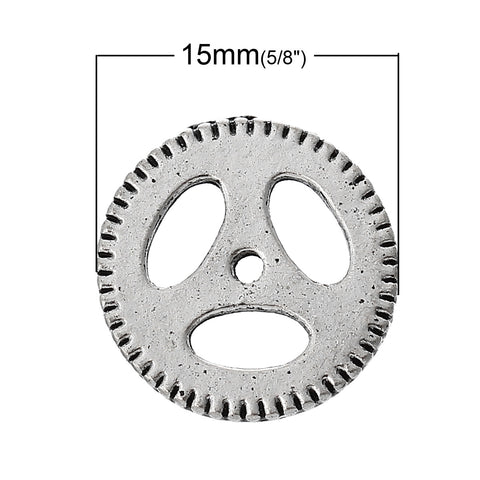 5 Pcs Embellishment Findings Spur Gear Antique Silver Hollow 15mm - Sexy Sparkles Fashion Jewelry - 3
