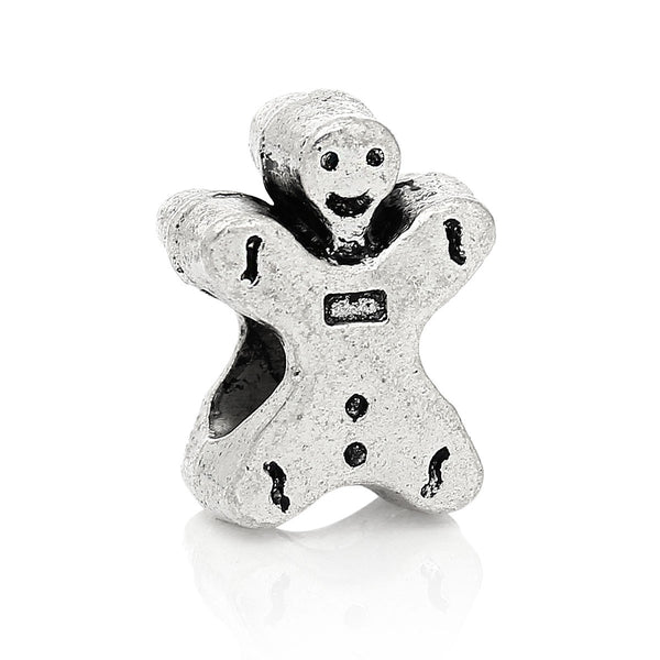 SEXY SPARKLES Gingerbread Man Christmas European Charm Spacer Bead for Snake Chain Charm Bracelets