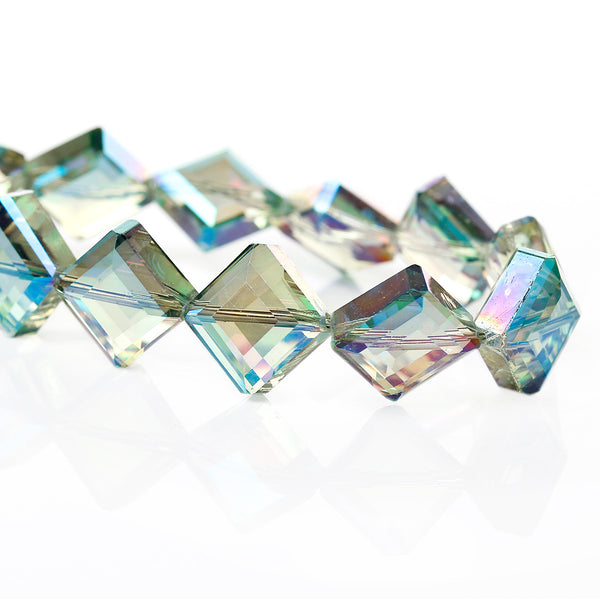 Sexy Sparkles1 Strand Rhombus Glass Loose Beads Faceted Cyan AB Color 17mm Approx. 40pcs