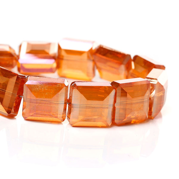 1 Strand Square Glass Loose Beads Faceted Orange Red AB Color 13mm Approx. 40pcs - Sexy Sparkles Fashion Jewelry - 1
