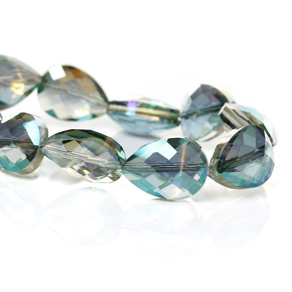 1 Strand Teardrop Glass Loose Beads Faceted Cyan AB Color 18mm Approx. 30pcs - Sexy Sparkles Fashion Jewelry - 1