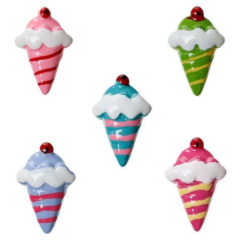10 Pcs Ice Cream Resin Embellishment Findings Assorted Colors 20mm X 13mm - Sexy Sparkles Fashion Jewelry - 1
