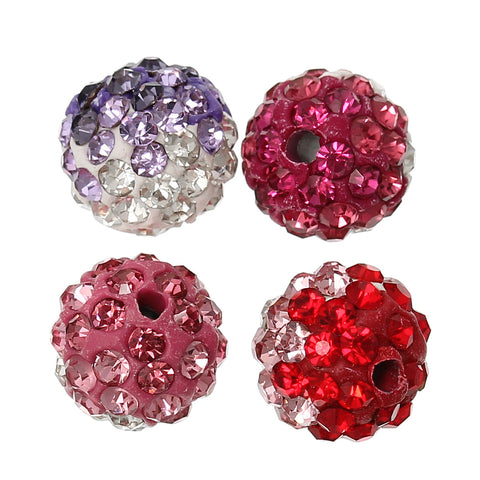 5 Pcs Multicolor Polymer Clay Ball Beads Pave w/ Rhinestones 10mm - Sexy Sparkles Fashion Jewelry - 3