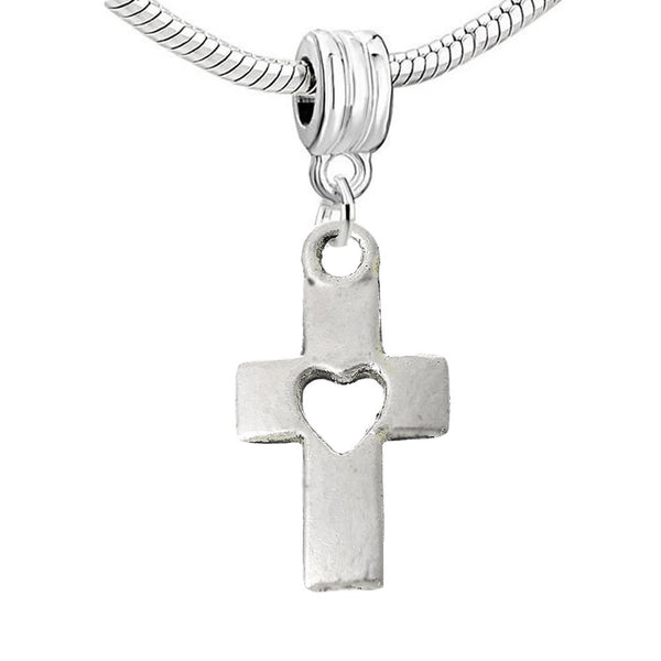 Sexy Sparkles Dangling inch Cross w/ a Heartinch  Charm Bead for Snake Chain Charm Bracelet
