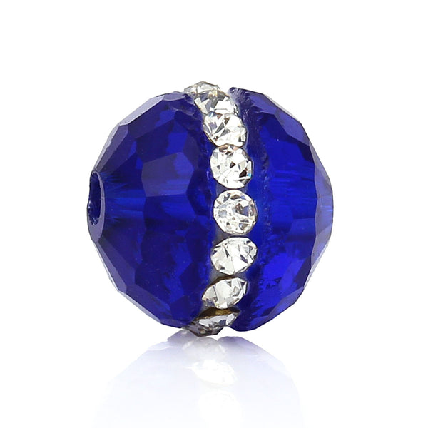 Sexy Sparkles 5 Pc Round Crystal Glass Spacer Beads Royal Blue Faceted with Clear Rhineston...