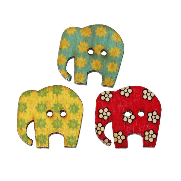 Sexy Sparkles 10 Pcs Elephant Wood Buttons Assorted Colors and Patterns 3cm