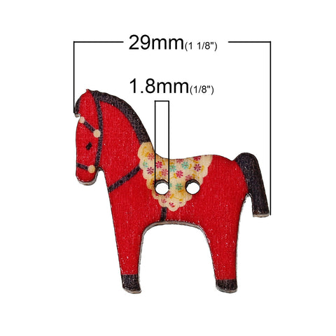 10 Pcs Horse Wood Buttons Assorted Colors and Patterns 29mm - Sexy Sparkles Fashion Jewelry - 2
