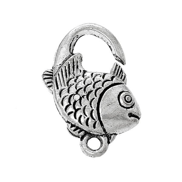 Sexy Sparkles 10 Pcs Lobster Clasp Fish Shape Antique Silver 20mm X 15mm