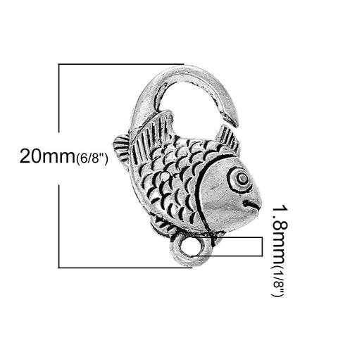10 Pcs Lobster Clasp Fish Shape Antique Silver 20mm X 15mm - Sexy Sparkles Fashion Jewelry - 3
