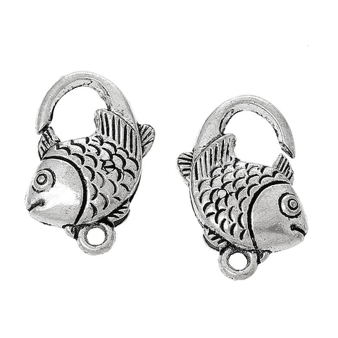 10 Pcs Lobster Clasp Fish Shape Antique Silver 20mm X 15mm - Sexy Sparkles Fashion Jewelry - 2