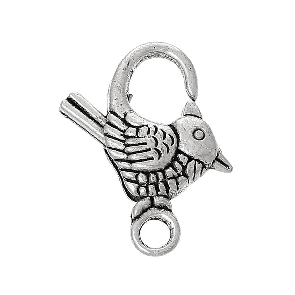 Sexy Sparkles 10 Pcs Lobster Clasp Bird Shape Antique Silver 22mm X 17mm