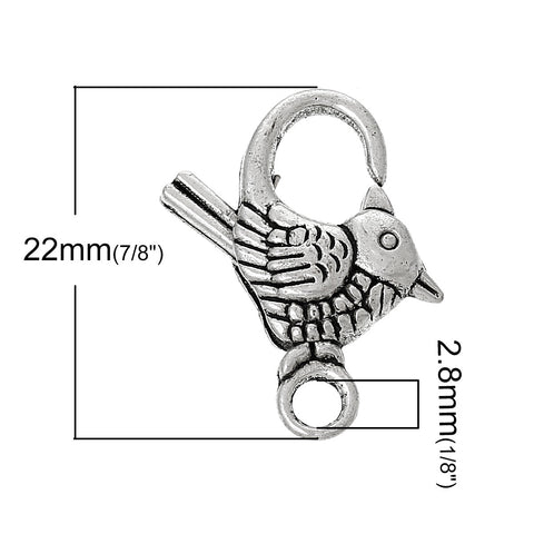 10 Pcs Lobster Clasp Bird Shape Antique Silver 22mm X 17mm - Sexy Sparkles Fashion Jewelry - 2