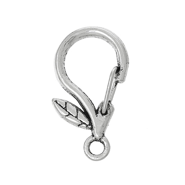 10 Pcs Lobster Clasp Swivel Leaf Pattern Antique Silver 22mm X 12mm - Sexy Sparkles Fashion Jewelry - 1