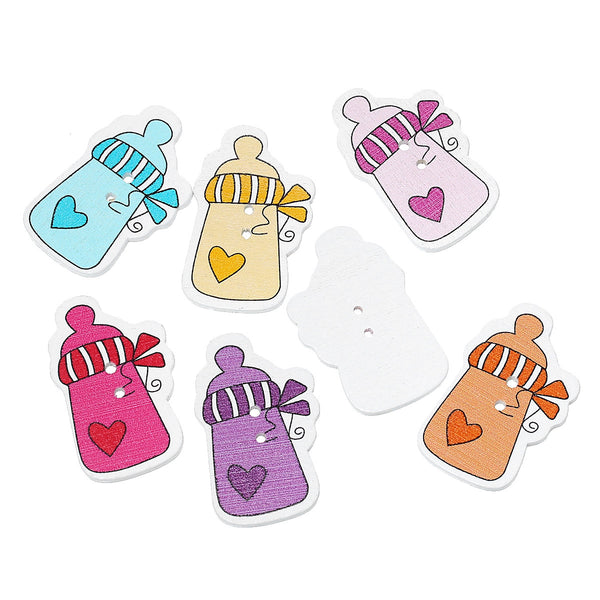 10 Pcs Baby Milk Bottle Wood Buttons Scrapbooking Baby Shower Decorations Ass...
