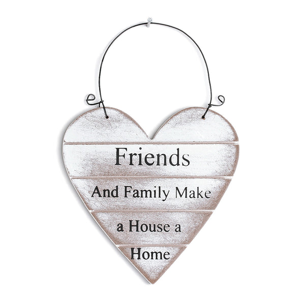 Heart Wood White "Friends and Family Make a House a Home" Decorative Wall Han...