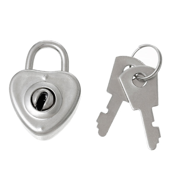 Jewelry Box Heart Lock with 2 Keys Silver Tone Set of 2(1-2/8" x 7/8") [Home]