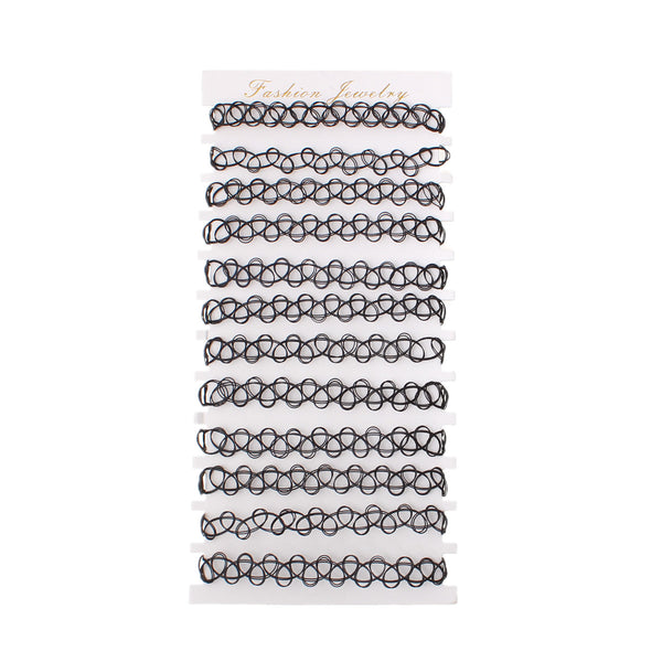 Nylon Tattoo Imitation Bracelets Black 20.0cm x 9.5cm, 1 Plate(Approx 12PCs/Plate)