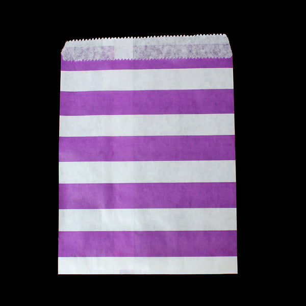 Purple and White Stripe Paper Bag Party Food Safe Candy Favor 7-1/8" x 5-1/8"
