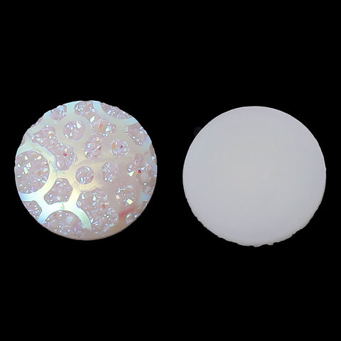 Sexy Sparkles Glitter Resin Embellishments Flatback Beads with Patterns (10 Pcs. Round White Ab 5/8")